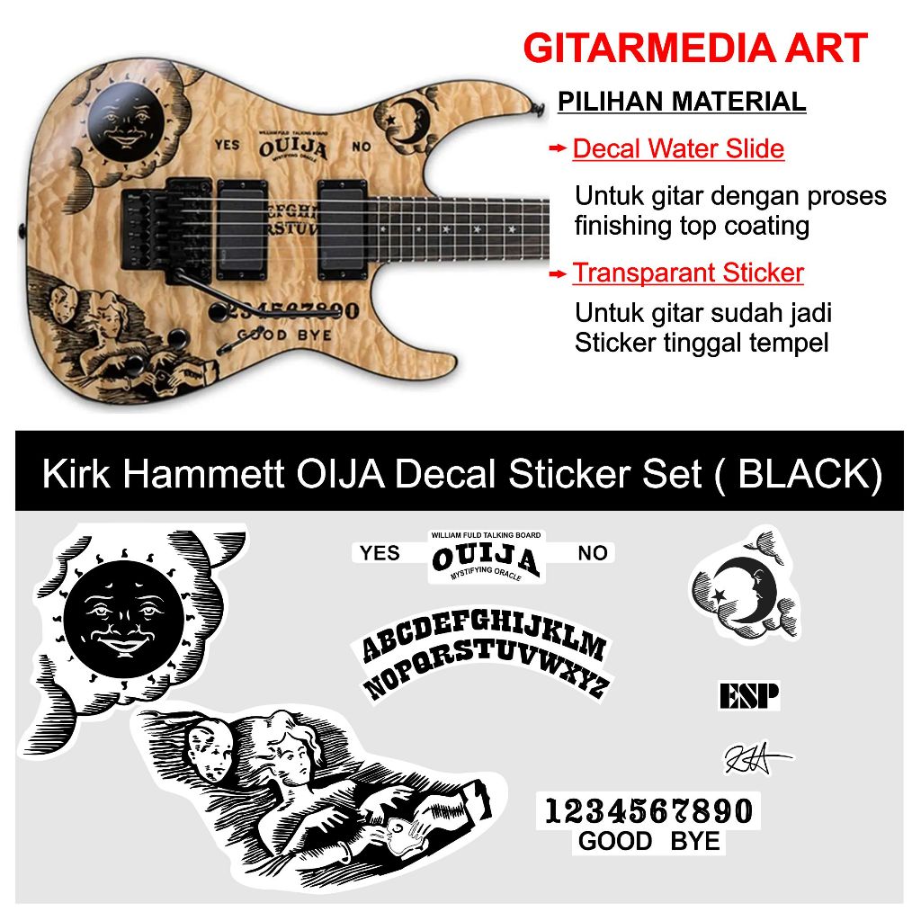 Ouija GUITAR LTD สติ ๊ กเกอร ์ DECAL ESP KIRK HAMMETT-OUIJA KIRK HAMMETT- OUIJA GUITAR DECAL STICKER