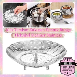 STT Alas Tatakan Kukusan Stainless Bentuk Bunga Fleksibel Bisa Dilipat Retractable Steamer Multifungsi untuk Mengukus Makanan Anti Lengket Praktis dan Tahan Lama