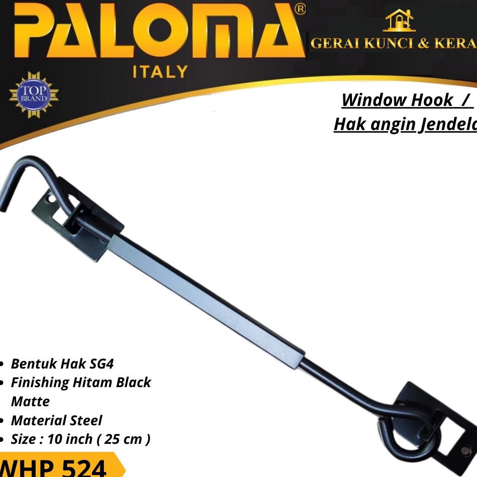 ตะขอหน้าต่าง PALOMA WHP 524 STEEL 1 INCH Wind Heel Window Holder BLACK BLACK MATTE