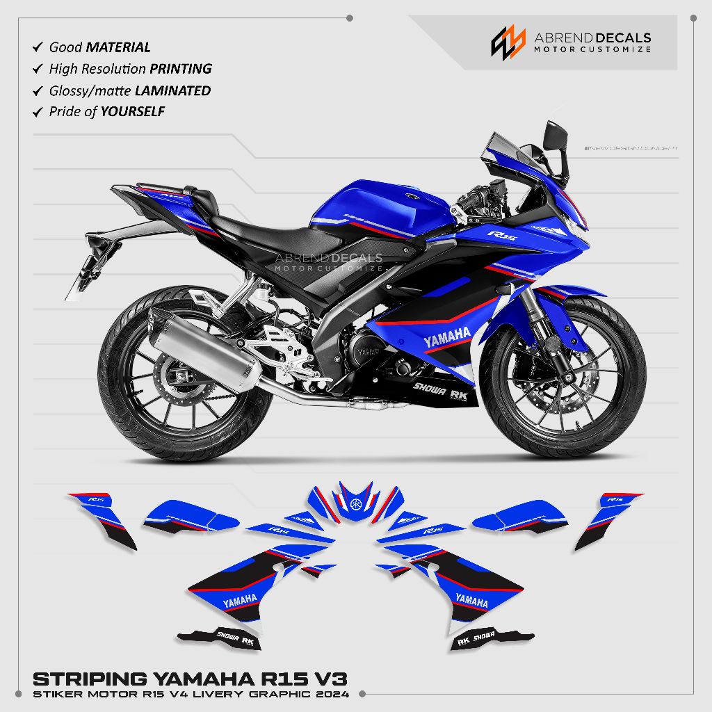 STRIPING R15 V3 กราฟิก ZX 2024 / YAMAHA R25 V3 สติ๊กเกอร์มอเตอร์ไซค์ / สติ๊กเกอร์ R15 / สติ๊กเกอร์ S