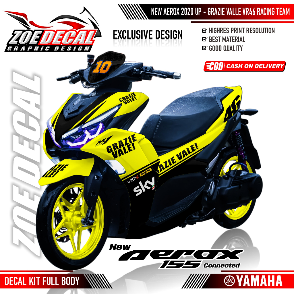 รูปลอกเต็มตัวล่าสุด Yamaha AEROX 155 GRAZIE VALLE VR46 RACING TEAM Motif