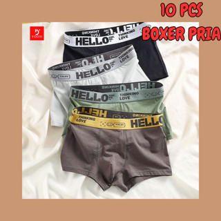 Yooyi Bundle 5Pcs/10Pcs Boxer Celana Dalam Pria Dewasa Fashion Men Hello On Me Cook High Quality Remaja Jumbo Sampan Katun Bahan Adem Lembut 3XL 4XL 018