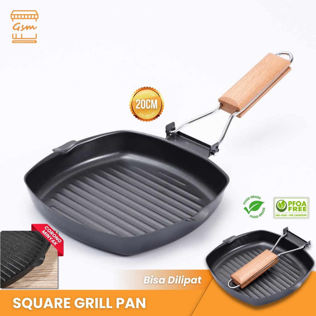 GSM SQUARE GRILL PAN FOLDABLE 20 ซม. MULTI-PURPOSE FOLDING PAN STEAK GRILL PAN