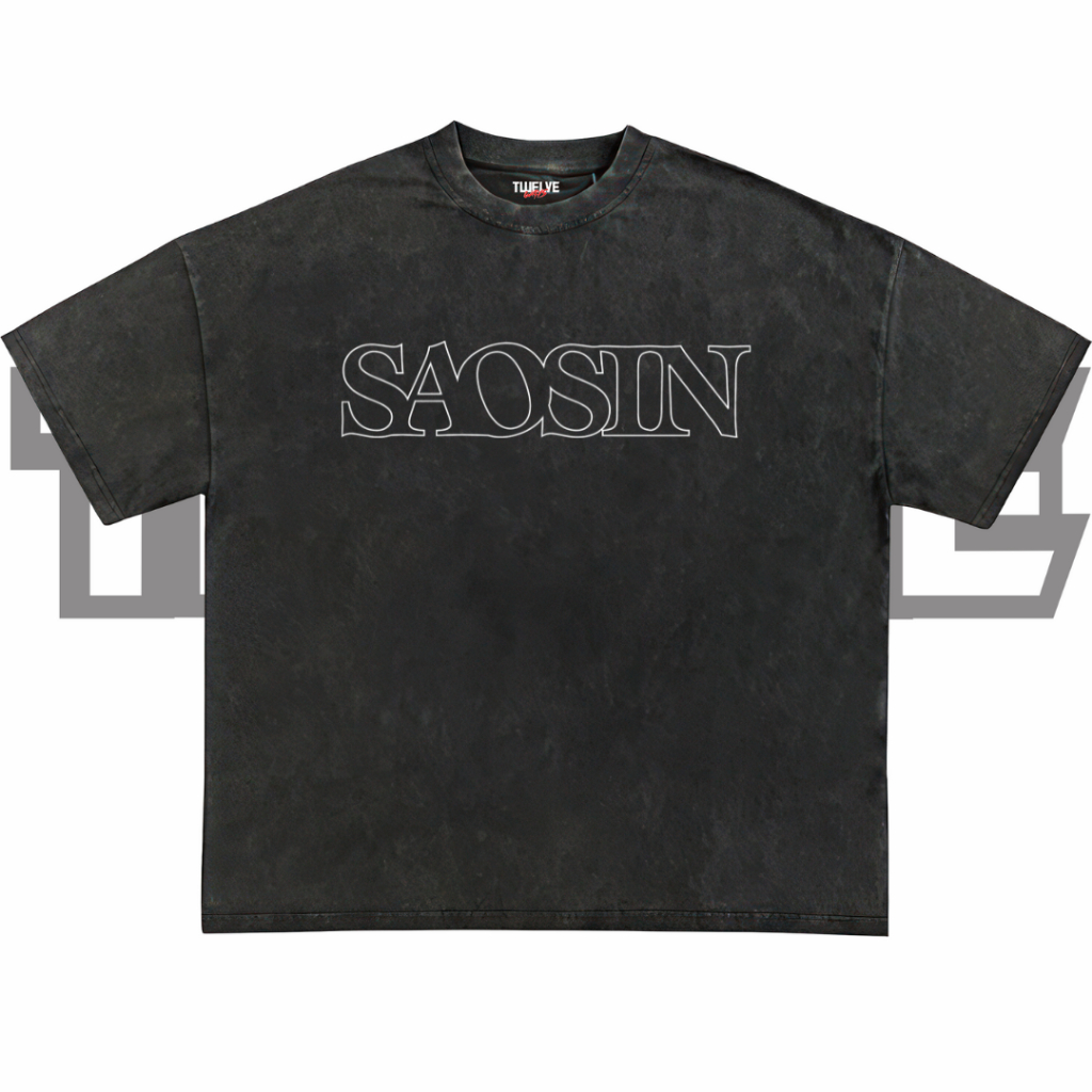 เสื้อยืดโอเวอร์ไซส์โลโก้ SAOSIN | ล้างดํา | เสื้อยืด Sausin Aesthetic | ผู้ชายผู้หญิงท็อปส์ | เสื้อผ