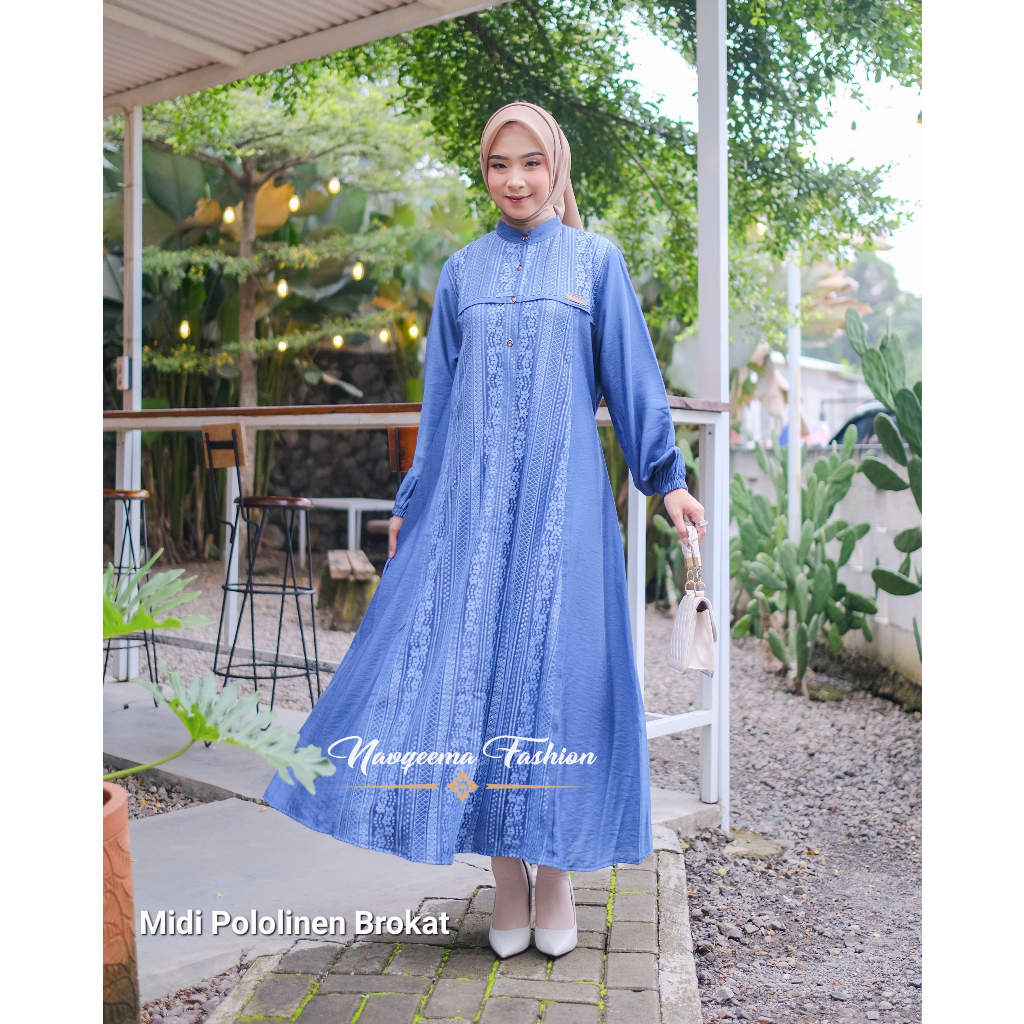 Naira Dress – Midi Gamis Jumbo Linen Premium Brocade Nursing Friendly & สวมใส่สบายตลอดวัน