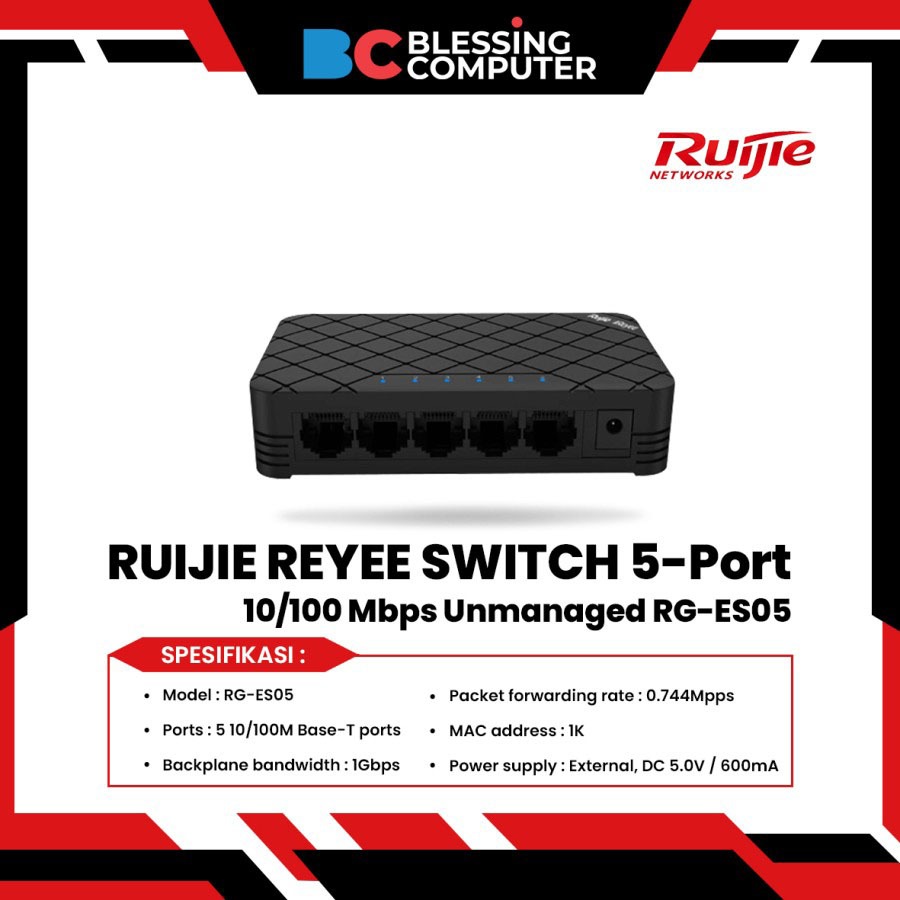 RUIJIE REYEE SWITCH 5-Port 10/100 Mbps Unmanaged RG ES05