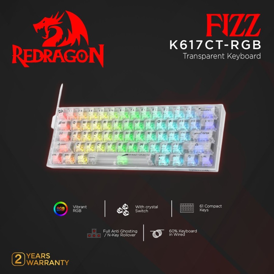 REDRAGON Reddragon Mechanical Gaming Keyboard Transparent RGB Fizz - K617CT