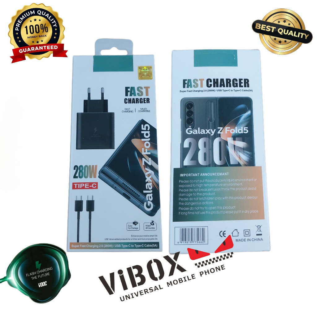 เครื่องชาร์จ PD Sam 280w Z Fold5 5G Super Fast Charging Set Cable Type C ถึง Type C QC3.0 Casan Andr