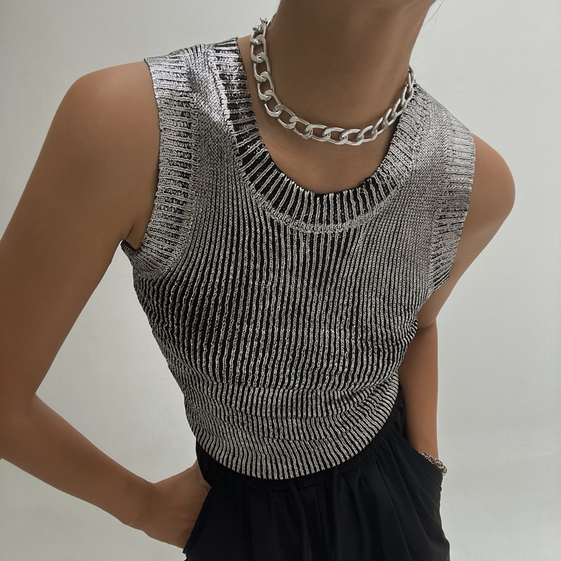 MORSE Jax Top | เสื้อกล้ามฟอยล์สีเงินยาง