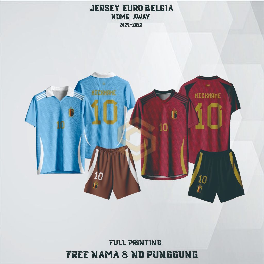 EURO BELGIUM 2024-2025 FOOTBALL JERSEY SET/ONE SET HOME AWAY ฟรี NAME & BACK NUMBER สําหรับผู้ชายและ