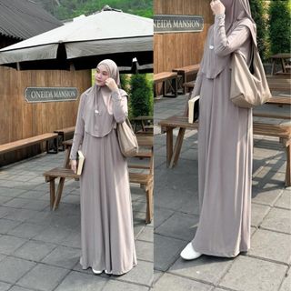 Gamis Mecca Abaya Set Kerudung  Gamis Syar'i Terbaru Bahan Jersey Premium Abaya Umroh Busui Friendly