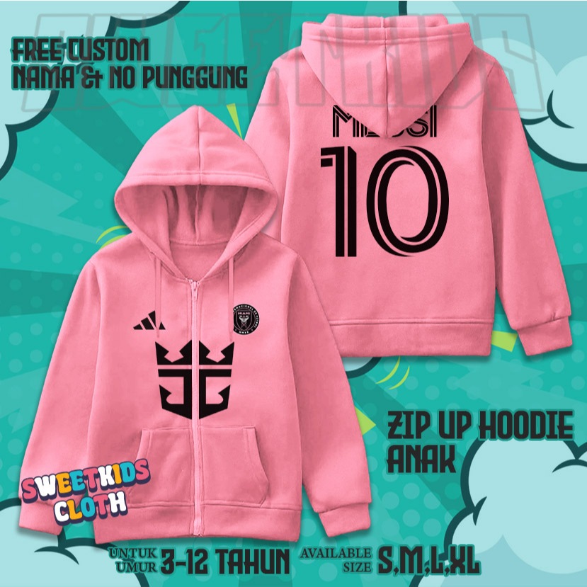 Inter Miami Lionel Messi เสื้อฮู้ดมีซิปสําหรับเด็ก / เสื้อฟุตบอลเด็ก Inter Miami Messi สามารถชื่อที่