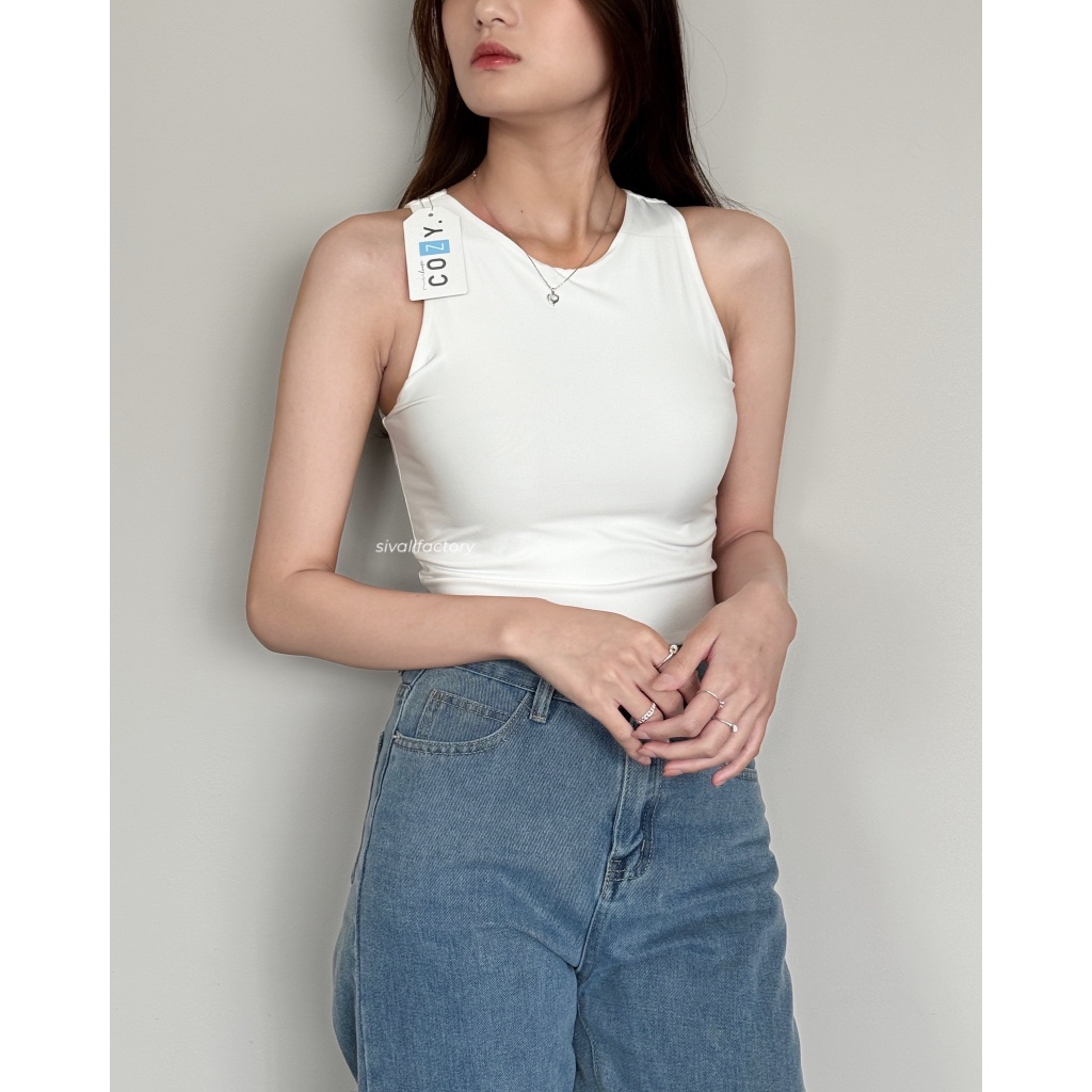 SIVALI Halter Crop Tanktop - Basic Inner Tanktop High Neck Jersey - เสื้อกล้ามรายวันของผู้หญิง