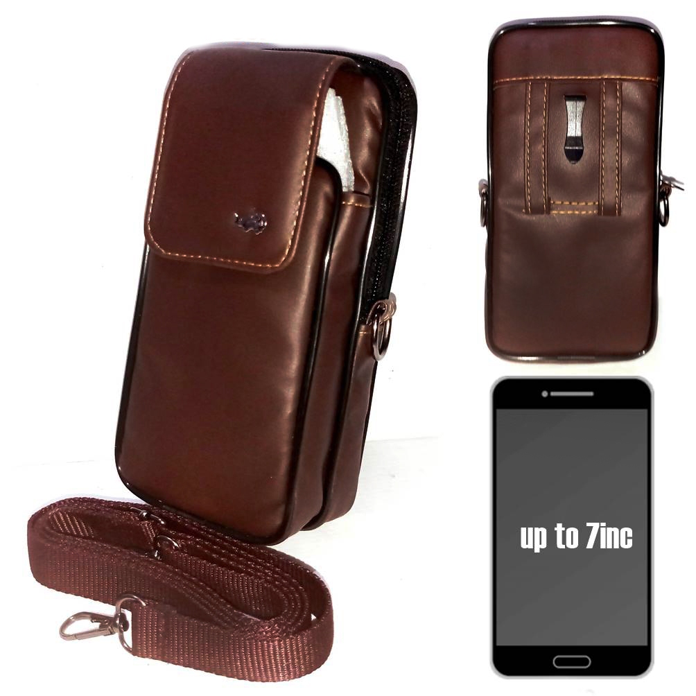 HP Jumbo Leather Combi Flip Waist Wallet สําหรับโทรศัพท์มือถือ Max 7 WS Coffee