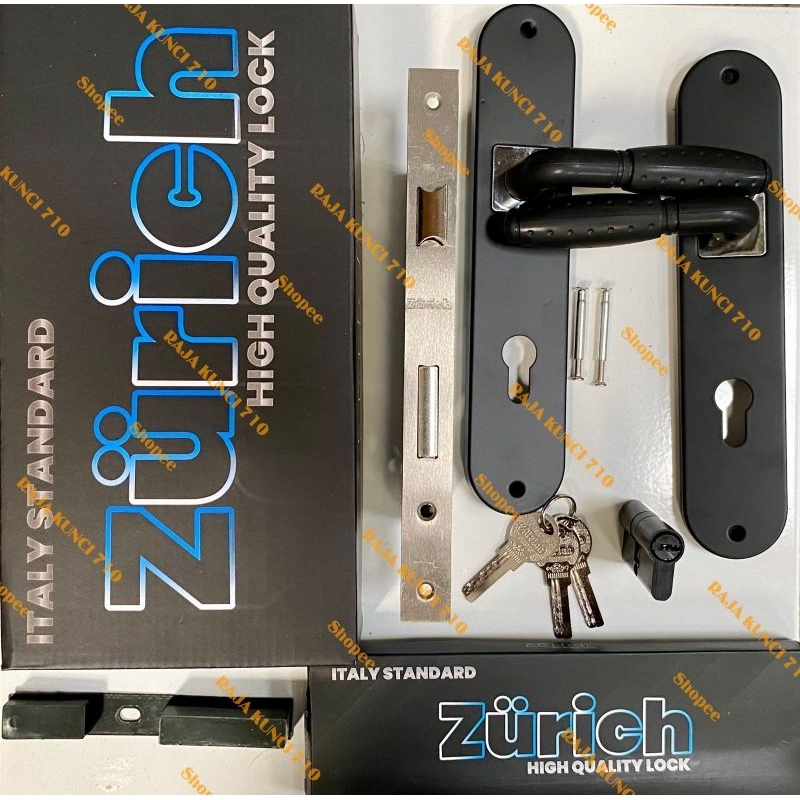ZURICH BLACK มือจับประตูล็อคประตูขนาดใหญ่ - ล็อคประตูบ้านครบชุด 1 ชุด