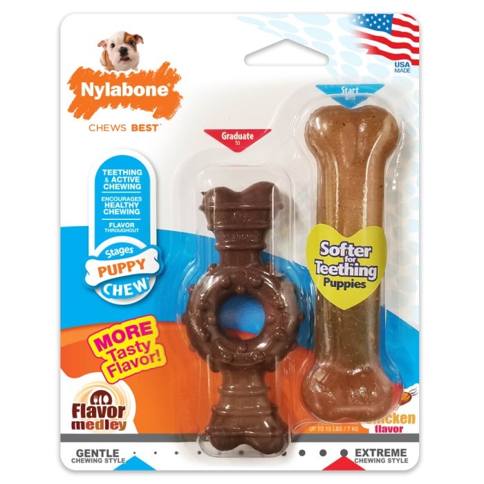 Nylabone NP201TPP Puppy Chew & Ring Bone Twin Pack Flavour Medley - Petite