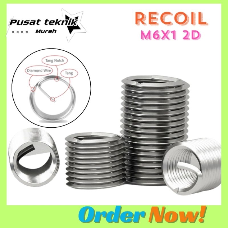 Recoil helicoil M6 x 1 2D Recoil helicoil verbos ซ่อมแซมด้ายที่เสียหาย ด้าย dol stenlees