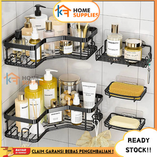 KF Rak Sudut Kamar Mandi Jumbo 1 SET Tempel Dinding Serbaguna Free Perekat / Rak Kamar Mandi Tempel Dinding Bahan Besi