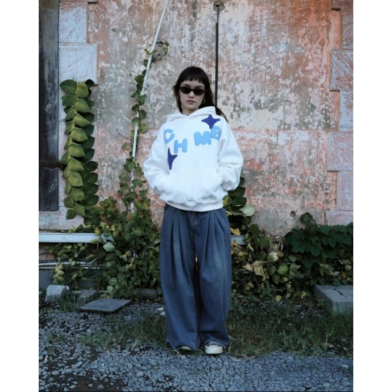 Boxy Hoodie Chambredelavain - Shooting Love Grey & Navy // Zip Masking Tape BK // Beds Star White //