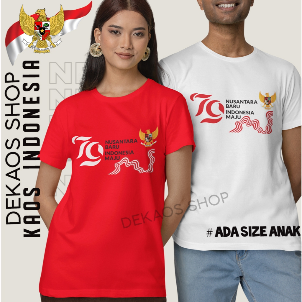 MERAH เสื้อผ้าสีแดงและสีขาวสําหรับ AUGUST 79 ปี INDONESIA / T-SHIRTSUST 17 2024 ผู้ใหญ่และเสื้อ / เส