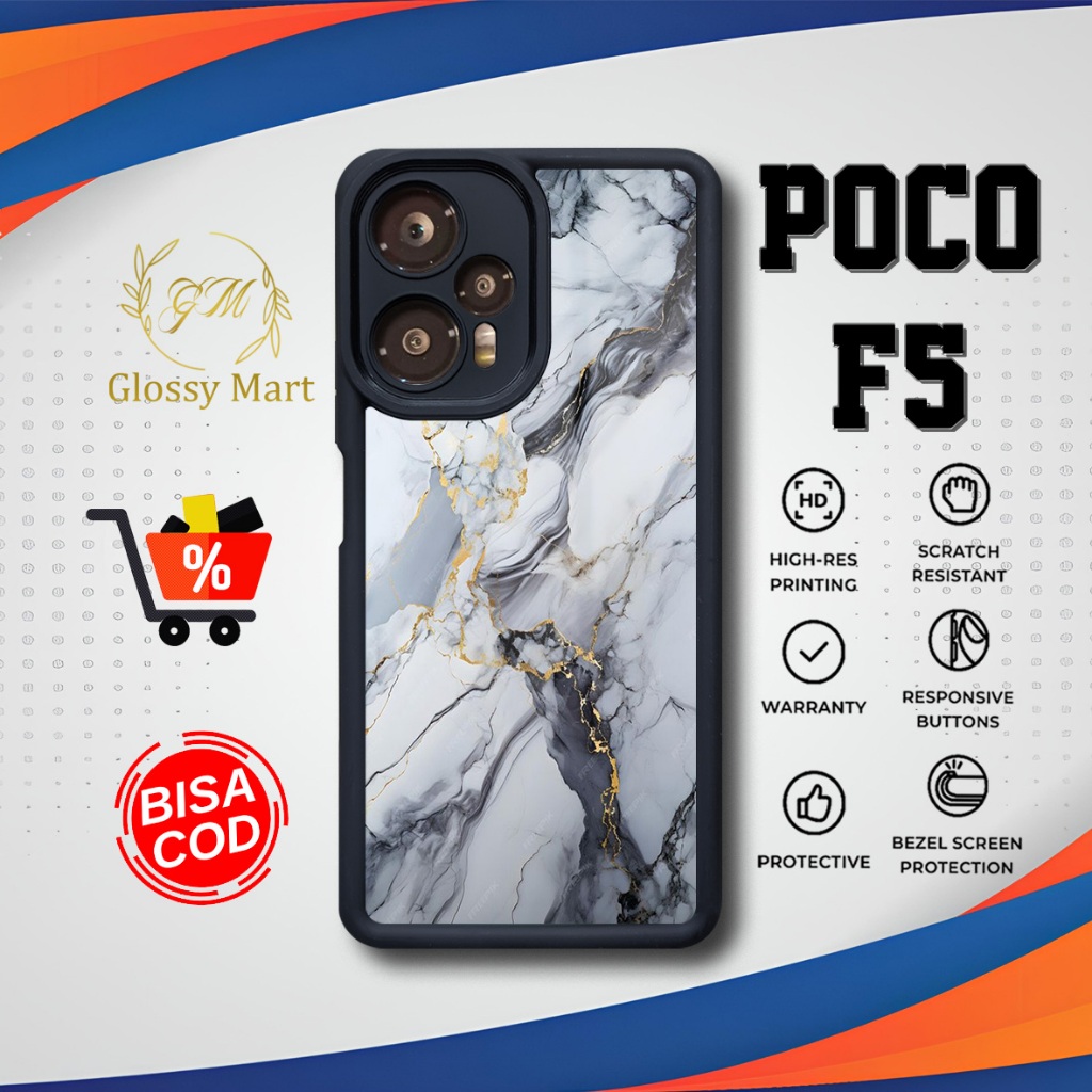 เคส P0C0 F5 ล่าสุด - P0C0 F5 - Marble Motif - เคส Softcase Glossy Premium - P0C0 Glossy Mart Case