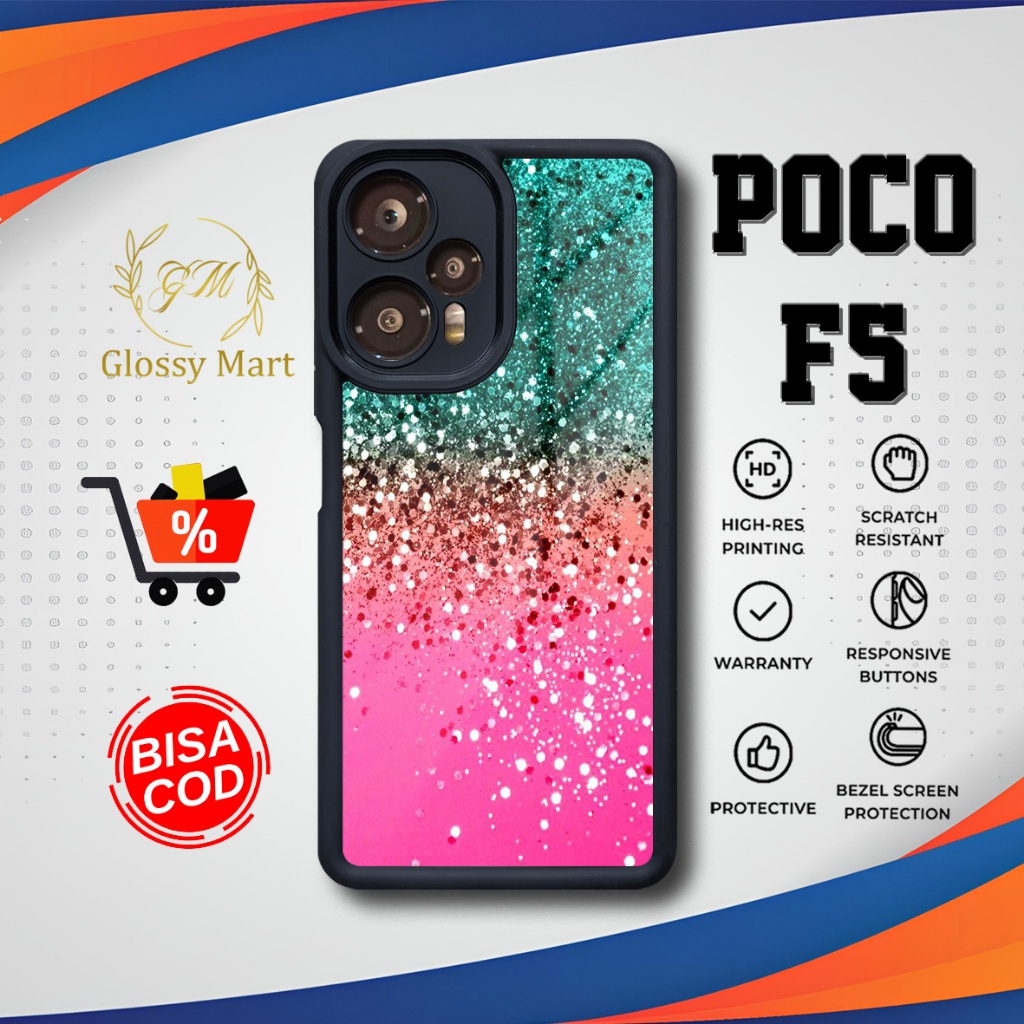 ล่าสุด P0C0 F5 Case - P0C0 F5 - Glitter Motif - Premium Glossy Softcase Hardcase Material - P0C0 Glo