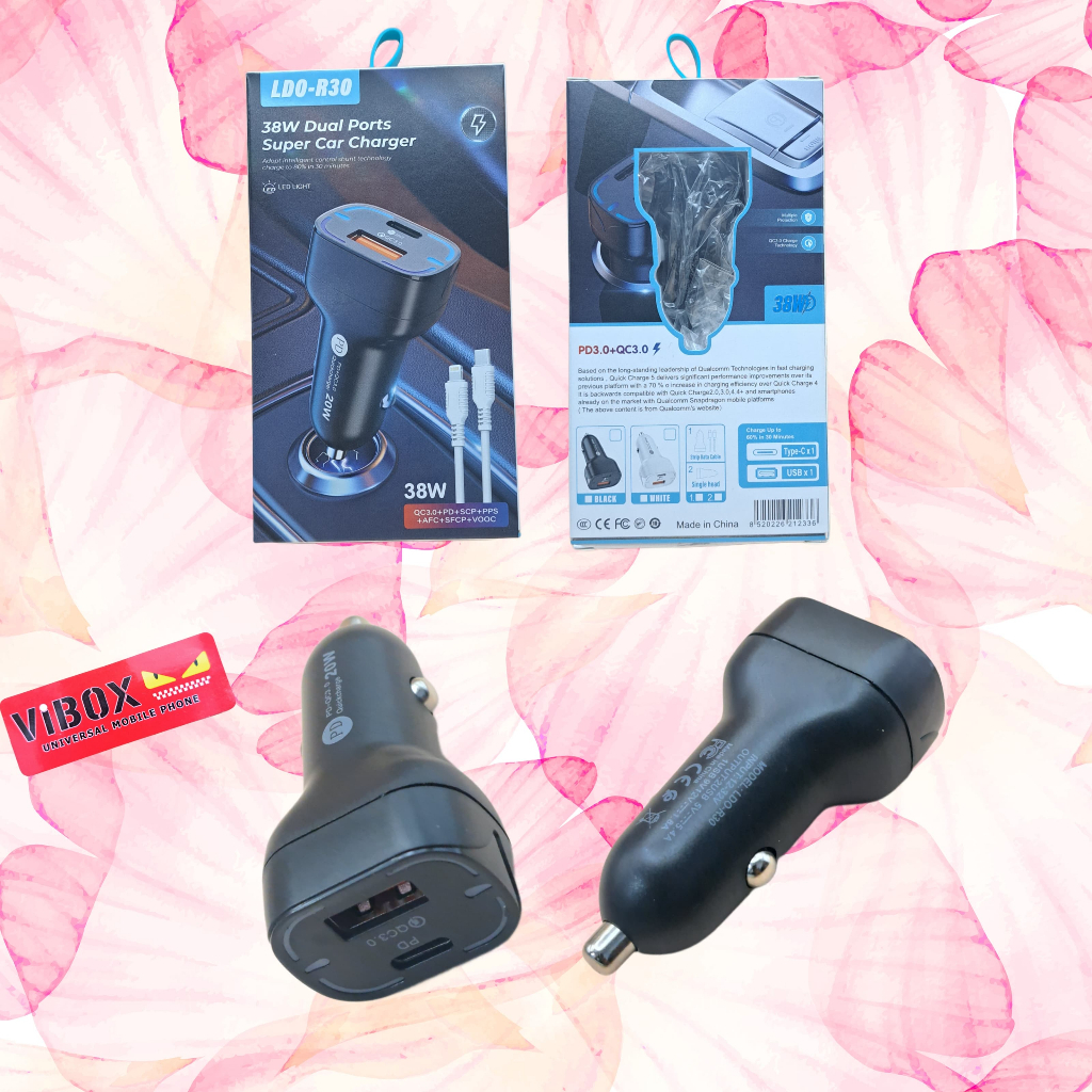 Batok Saver Vibox LDO-R30 38W PD3.0 + QC3.0 Usb A x 1 Usb C x1 PD20w Type C