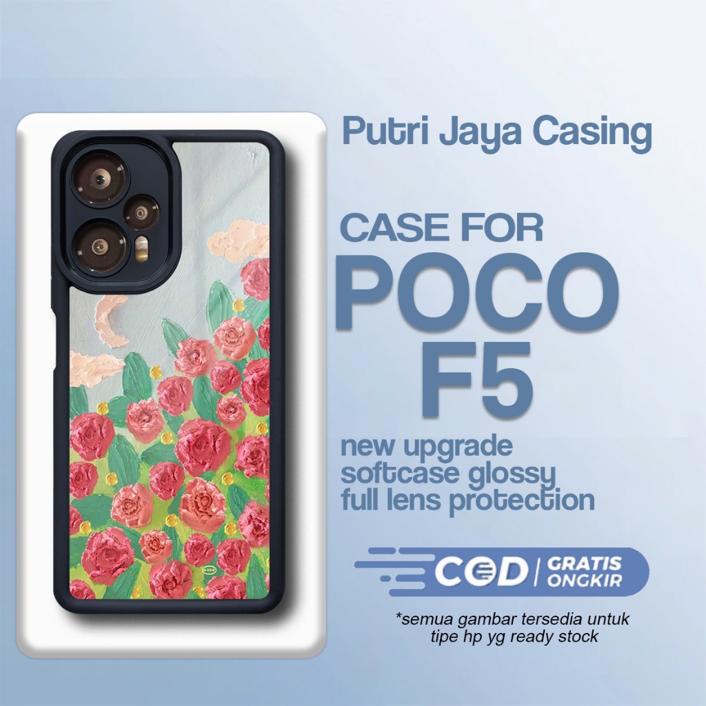 ล่าสุด P0C0 F5 Case - P0C0 F5 - Flower Painting Motif - Premium Glossy Softcase Hardcase Material - 
