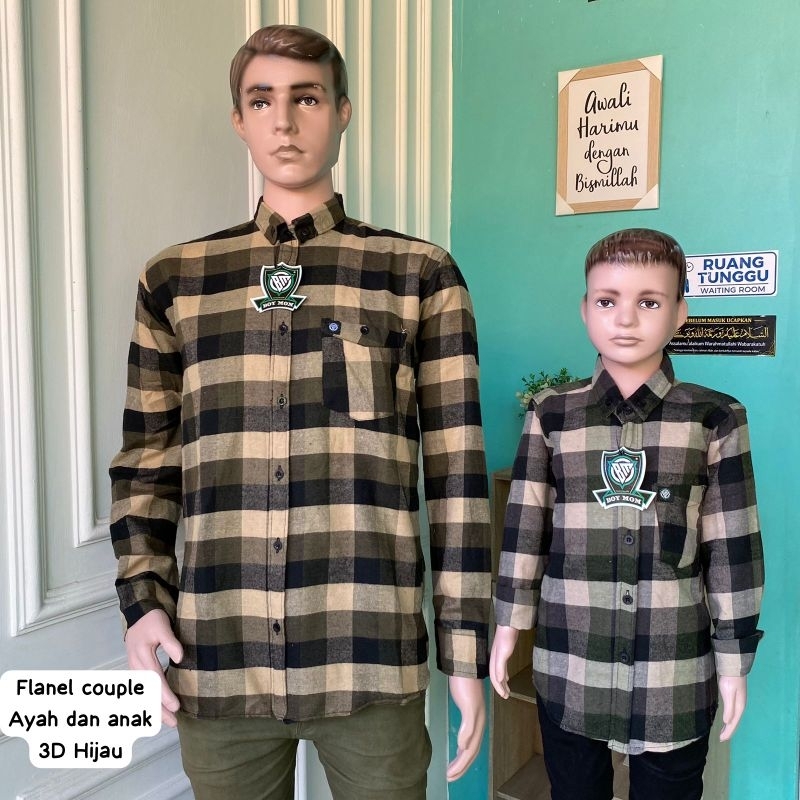 HIJAU KEMEJA BOY MOM 3D GREEN COUPLE FLANTEL SHIRT COUPLE FATHER และ SON ML XL XXL XXXL XXXXL 5XL 6X