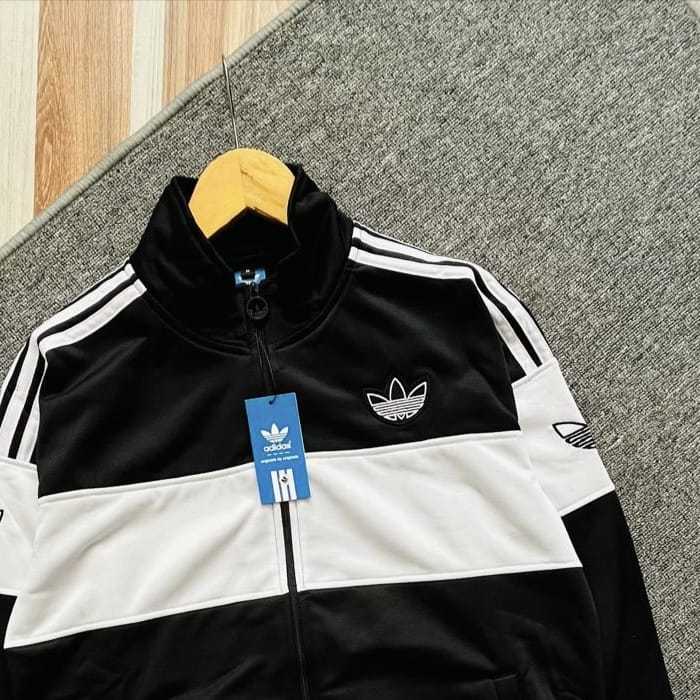 Hitam PUTIH Addidass สีดําและสีขาว Casual Logo เย็บปักถักร้อย Premium Jackets สําหรับผู้ชายผู้หญิง