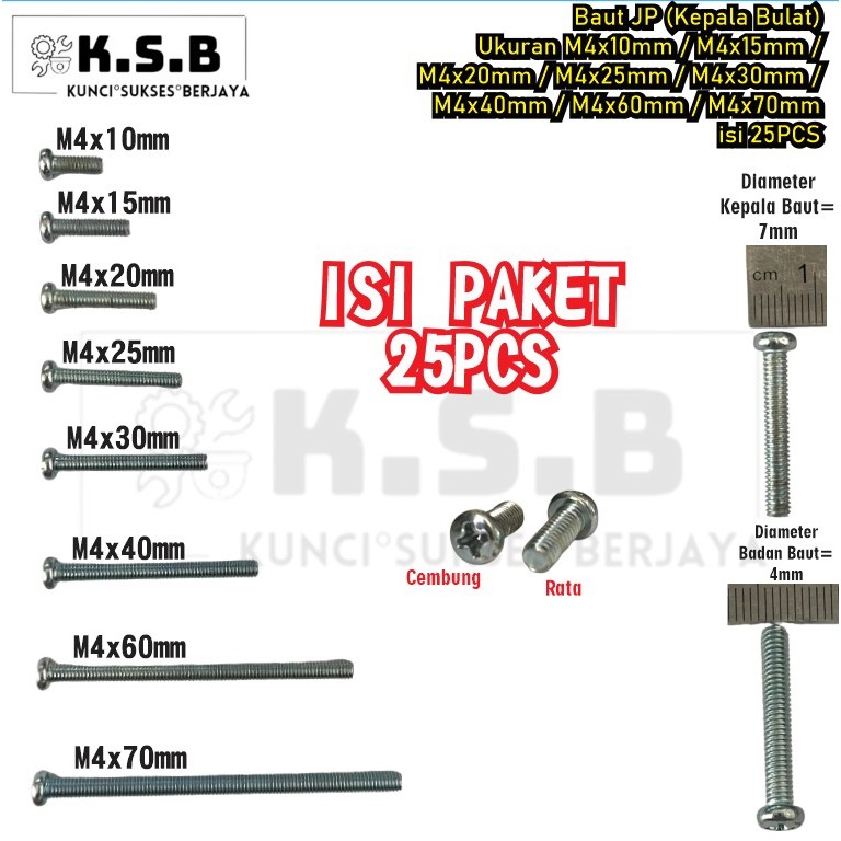 25PCS JP สลักเกลียวหัวกลม M4x10mm / M4x15mm / M4x20mm / M4x25mm / M4x30mm / M4x40mm / M4x50mm / M4x7