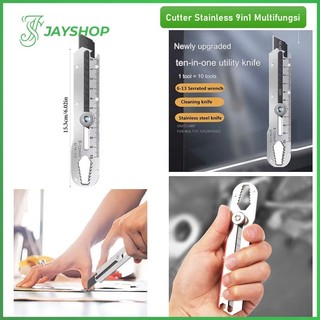 Pisau Cutter Stainless Besi 9in1 Cutter Stainless Pemotong Kertas Tajam Anti Karat Multifungsi