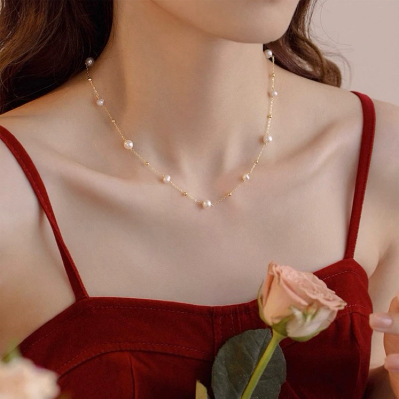 สร้อยคอมุกไทเทเนียมดูหรูหราสไตล์เกาหลีสไตล์หรูหรา เค777