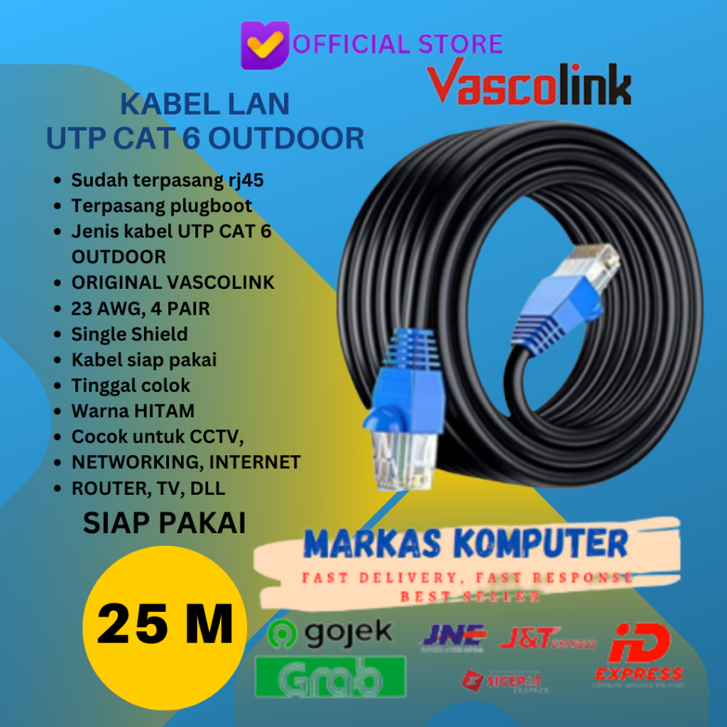 สาย LAN UTP ภายนอก CAT 6 25 เมตร INSTALLED RJ45 PLUGGOOT CAT6 25M