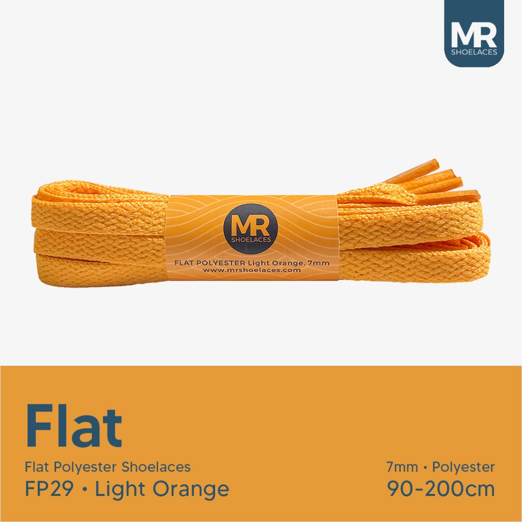 Original MR Shoelaces FP29 เชือกผูกรองเท้าโพลีเอสเตอร์แบน 7 มม. สีส้มอ่อน สําหรับรองเท้าผ้าใบ ความยาว 80-200 ซม. - เชือกผูกรองเท้าพรีเมี่ยม