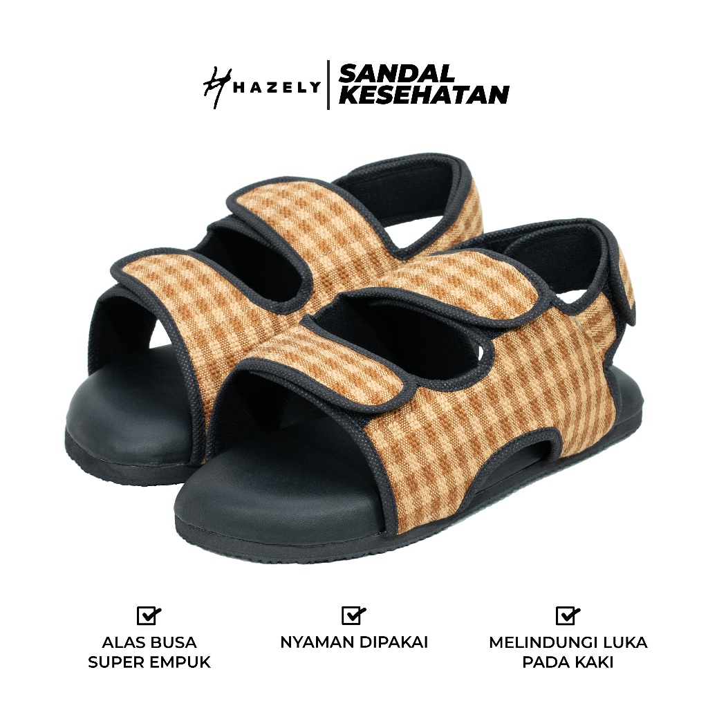 Hazely - รองเท้าแตะเพื่อสุขภาพเบาหวาน Super Soft Velcro Slop - Brick Brown