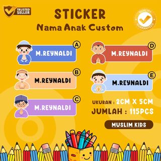 SNC 115pcs Stiker Nama Anak Custom Teks / Stiker Nama Anak Karakter Custom / Stiker Nama Anak Sekola