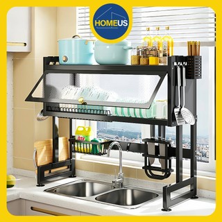 Homeus Rak Piring Rak Piring Wastafel multi Rak Piring Gantung Dapur Stainless Steel Multifungsi Dengan Tutup Tahan Debu