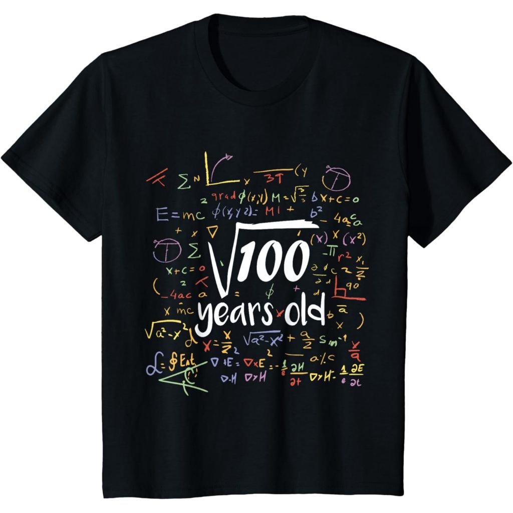 Kids Square Root Of 100 - 10th Birthday 10 Year Year Math Bday เสื้อยืด