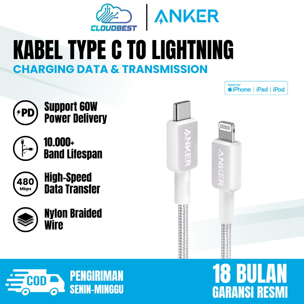 Anker 322 สาย USB-C to Lightning สายชาร์จแบบถักแบบเร็ว