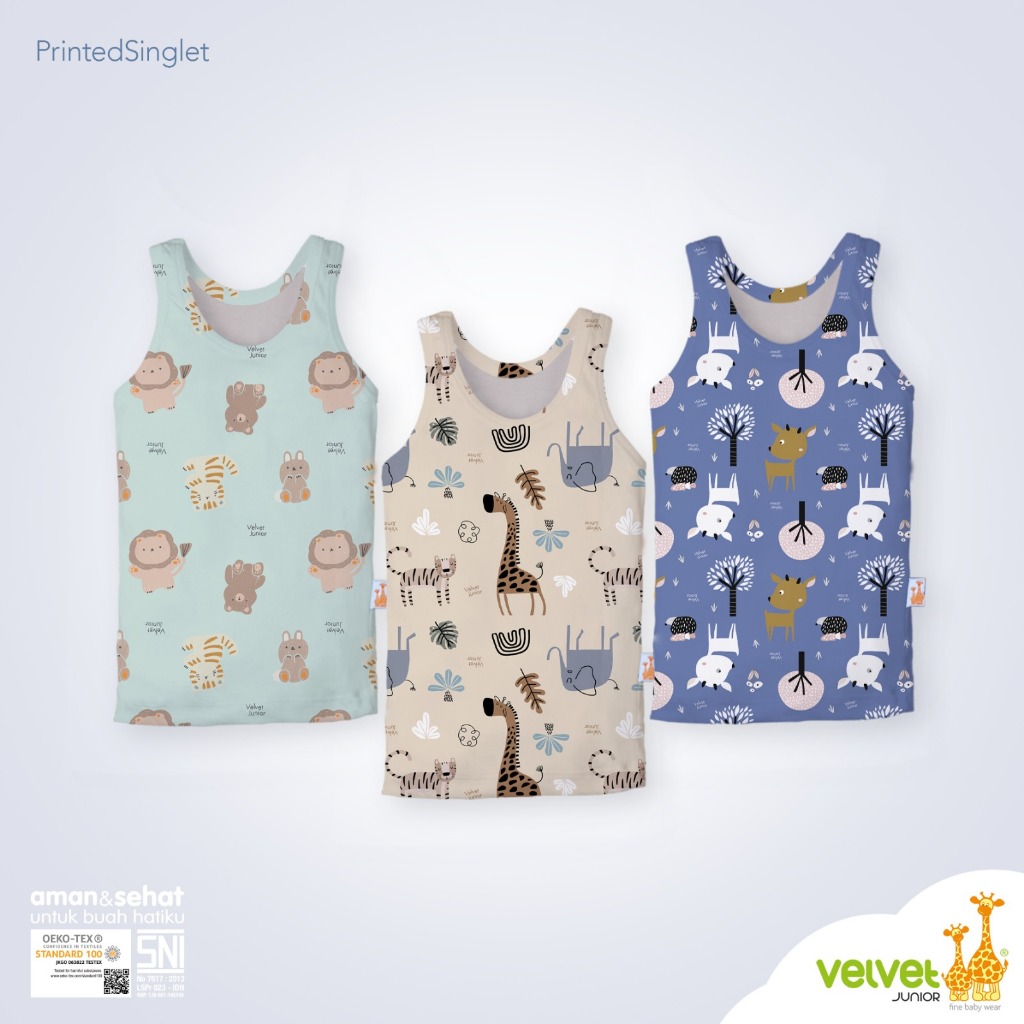 VELVET Junior Baby เสื้อกล้าม / Kudan Oblong Outdoor Baby Animal Series motif 2024 SML LB 2 3