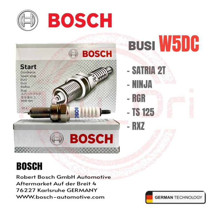BOSCH W5DC (BP7ES) SPARK PLUG สําหรับรถจักรยานยนต์ ninja vespa 2 จังหวะพร้อมด้ายยาว