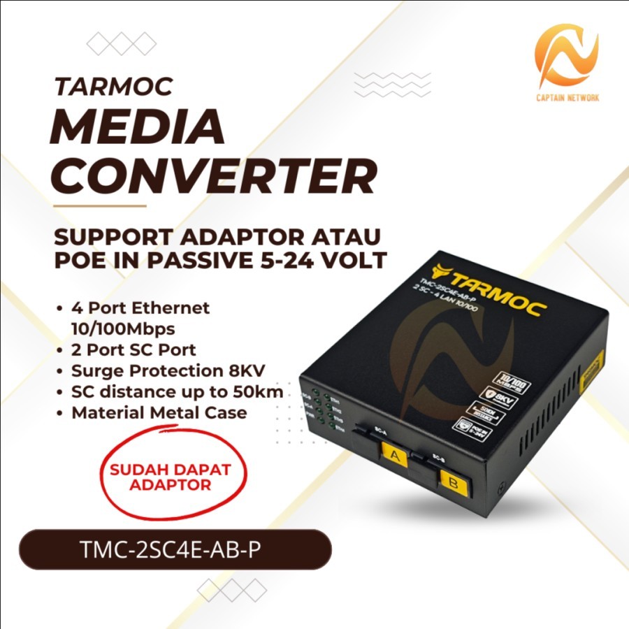 Sas Tarmoc TMC-2SC4E-AB-P Media Converter Switch 2FO 4LAN / 2 FO 4 LAN 10/100Mbps POE IN 5-24 โวลต์