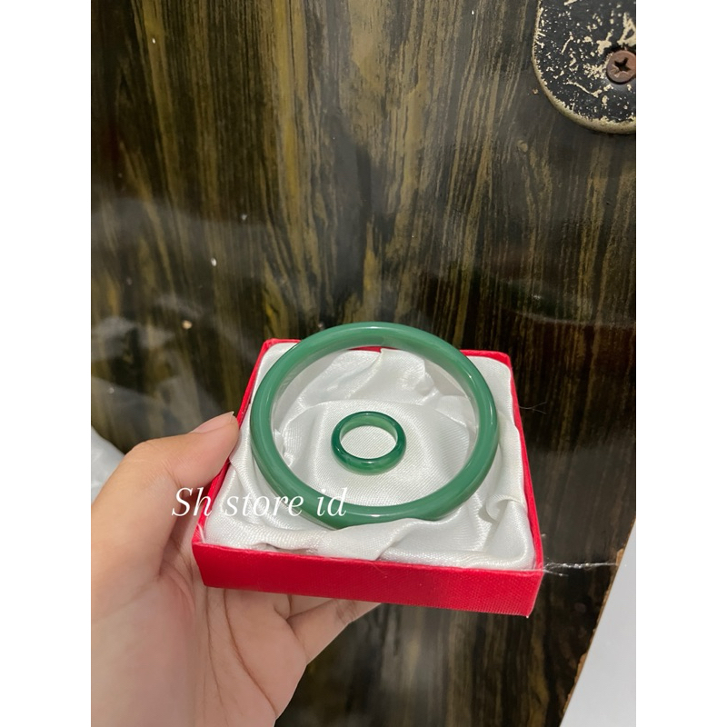 Jade STONE RING Bracelet SET สร้อยข้อมือหยกธรรมชาติ หยกมรกตธรรมชาติ สร้อยข้อมือสุขภาพ สร้อยข้อมือหยกจีนแท้ - รูปที่ 3