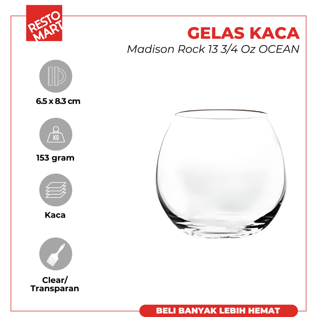 BI Madison Rock Glass 13.75 Oz / 406 Ml Ocean Glass (2068015)(F1)