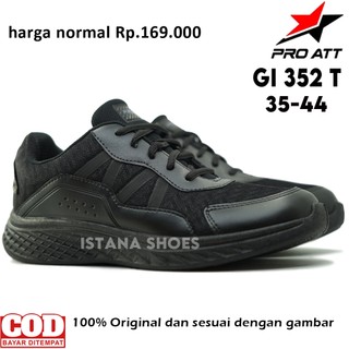 Sepatu Sekolah Anak Laki Laki Perempuan PAUD TK SD SMP SMA FULL BLACK PRO ATT GI 352  Tali SNEAKERS