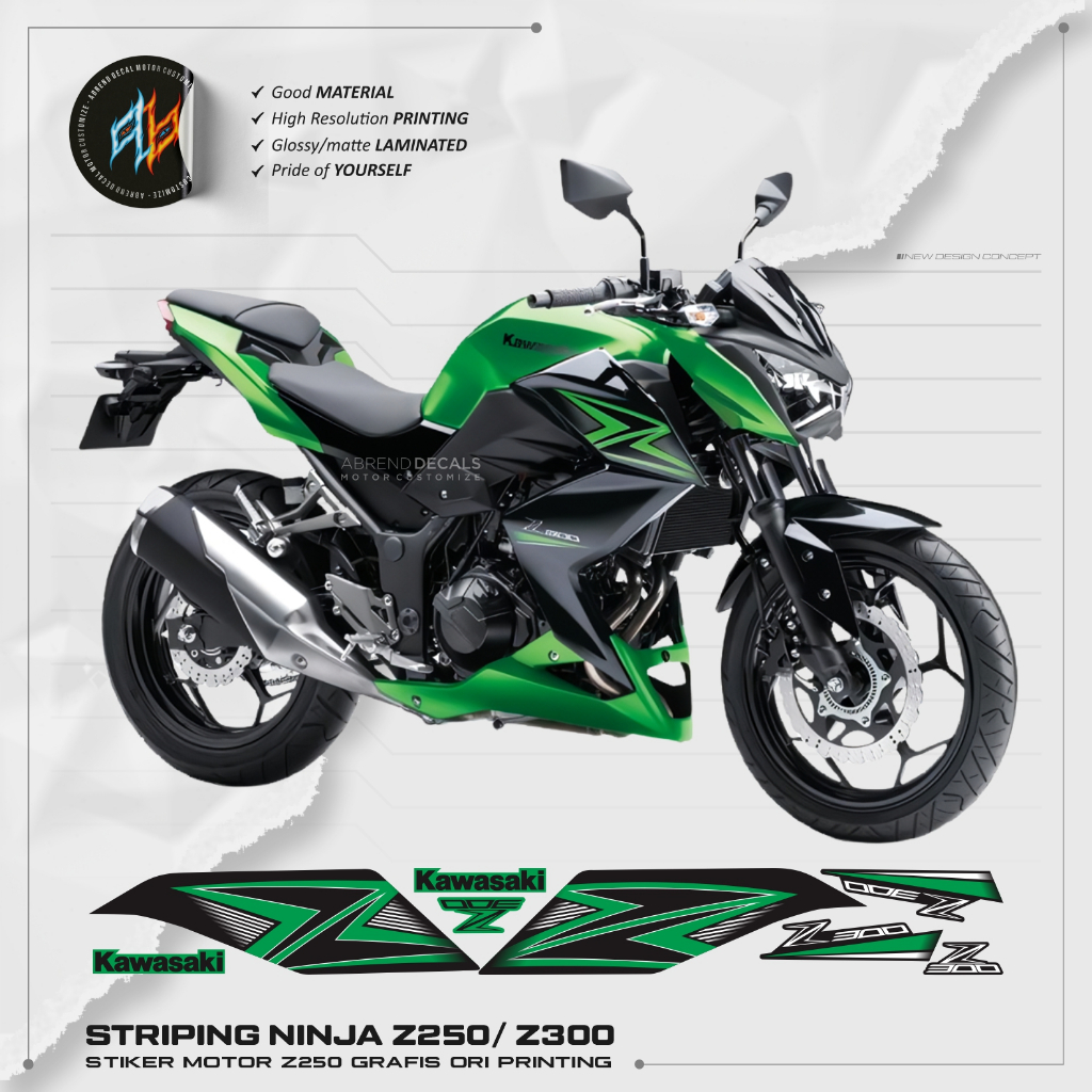 NINJA Z 300 / Z250 STRIPING พิมพ์ต้นฉบับกราฟิก / KAWASAKI Z300 LIST สติ๊กเกอร์มอเตอร์ไซค์ / คลังสินค้า DECAL