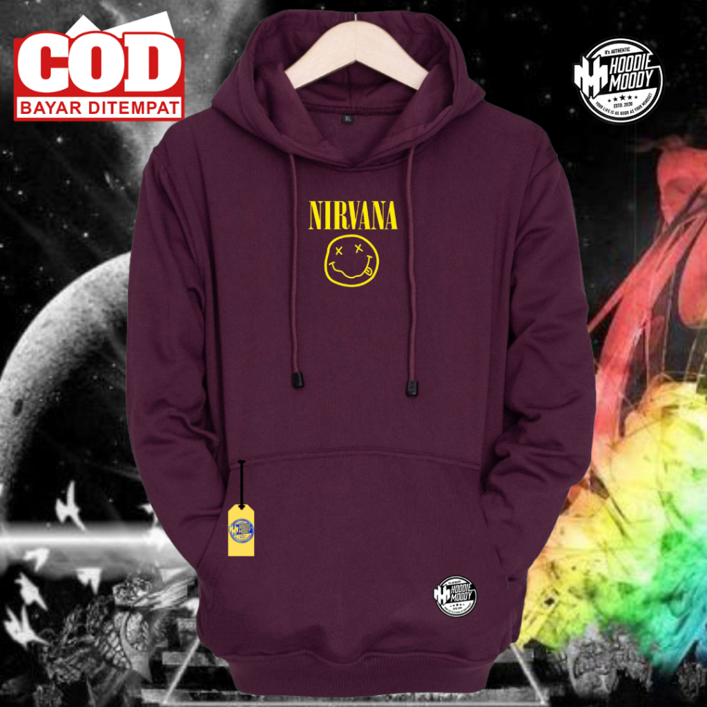 MERAH Nirvana เสื้อแจ็คเก็ตมีฮู้ดผ้าฟลีซแบบหนาสําหรับผู้ชาย, เสื้อกันหนาวสีแดง distro beauty, ชุด di