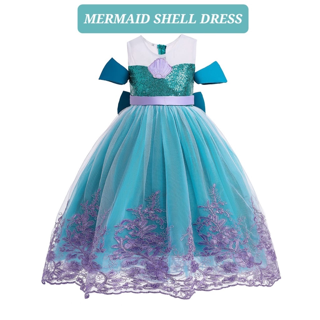 IDEA MERMAID SHELL DRESS GIRLS PARTY DRESS PRINCESS ARIEL MERMAID TUTU COSTUME DRESS นําเข้า
