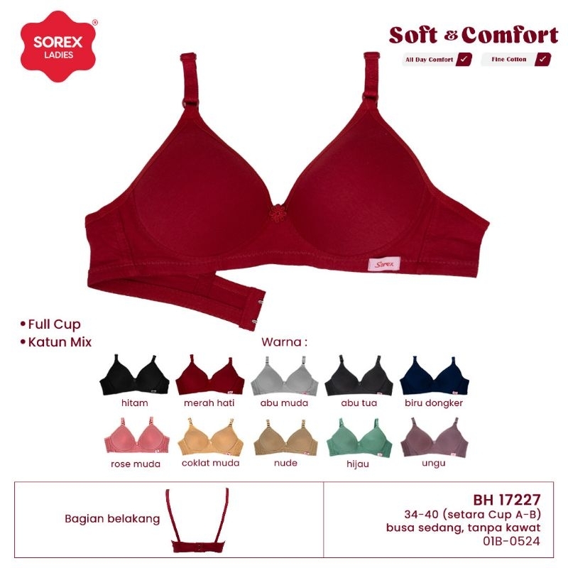 Sorex Bra Without Wire Sorex Bra 17227 ตะขอโฟมขนาดกลาง 2 ถ้วยเล็ก